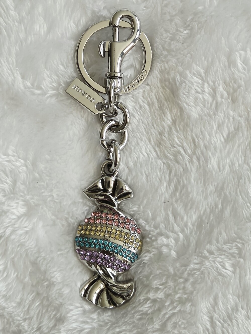 C Logo Silver Candy Keychain - Multicolor Rhinestones Bag Charm
